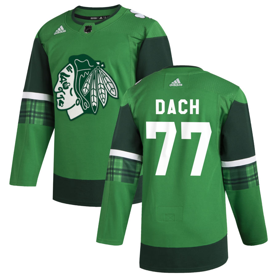 Chicago Blackhawks #77 Kirby Dach Men Adidas 2020 St. Patrick Day Stitched NHL Jersey Green